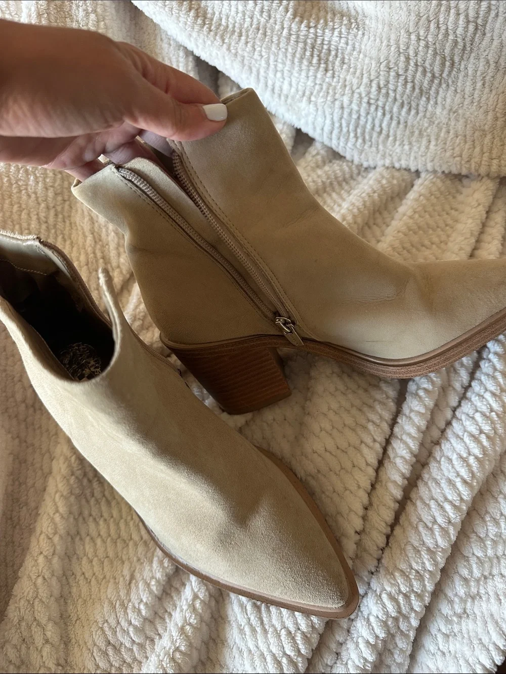 Vince Camuto Beige Pointed-Toe Ankle Booties